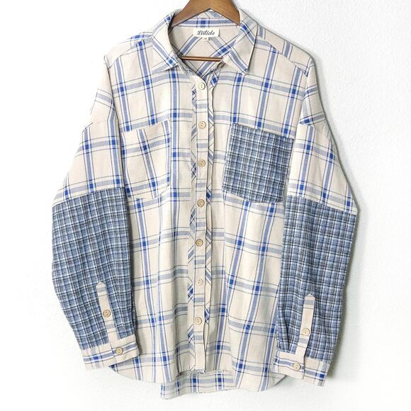 Listicle Tops - Listicle Plaid Button Down Shirt Blue White Size L Coastal Normcore